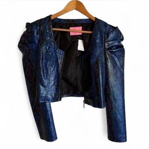 AKIRA Faux Leather Snake Cropped Jacket